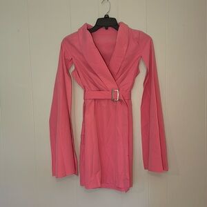 Cape sleeve mock wrap dress